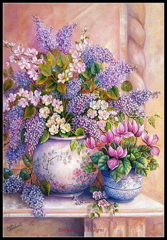 Lilac Flowers - Counted Cross Stitch Patterns Embroidery Crafts Needlework DIY Chart DMC Color
