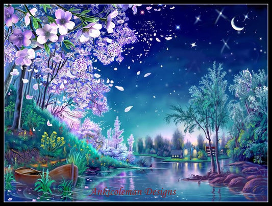 Moonlight Falling - Counted Cross Stitch Patterns Embroidery Crafts Needlework DIY Chart DMC Color