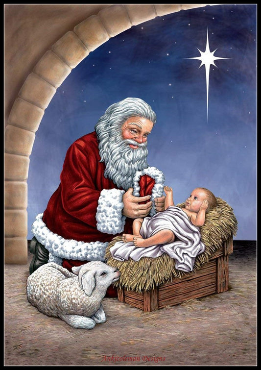 Jesus with Santa - Counted Cross Stitch Patterns Embroidery Crafts Needlework DIY Chart DMC Color