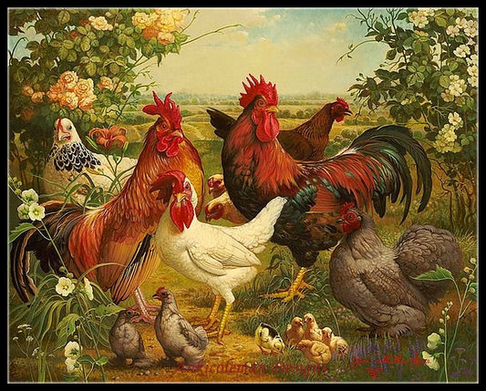 Poultry Yard - Counted Cross Stitch Patterns Embroidery Crafts Needlework DIY Chart DMC Color