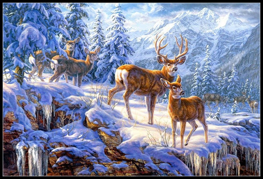 Gathering of Deer - Counted Cross Stitch Patterns Embroidery Crafts Needlework DIY Chart DMC Color