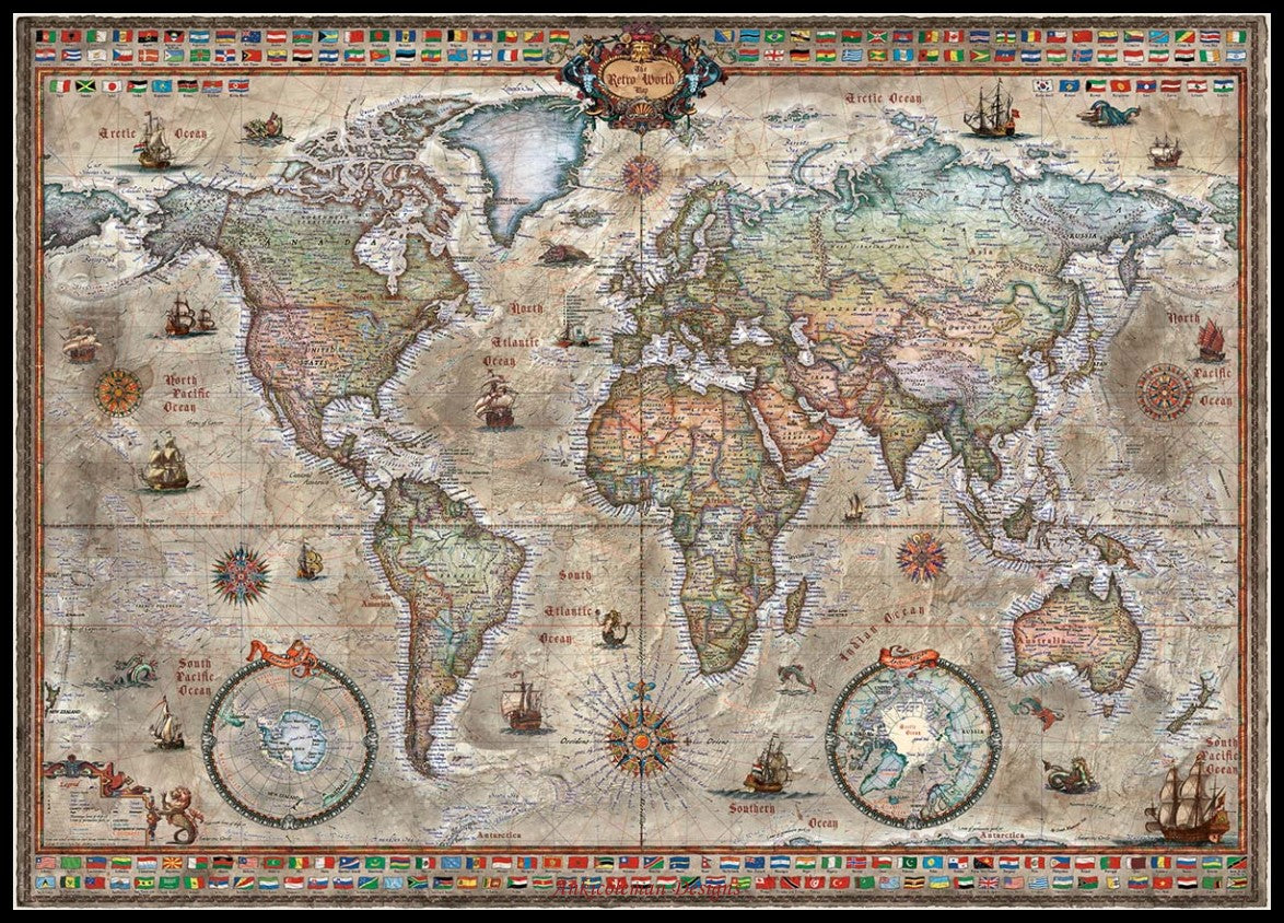 Retro World - Counted Cross Stitch Patterns Embroidery Crafts Needlework DIY Chart DMC Color