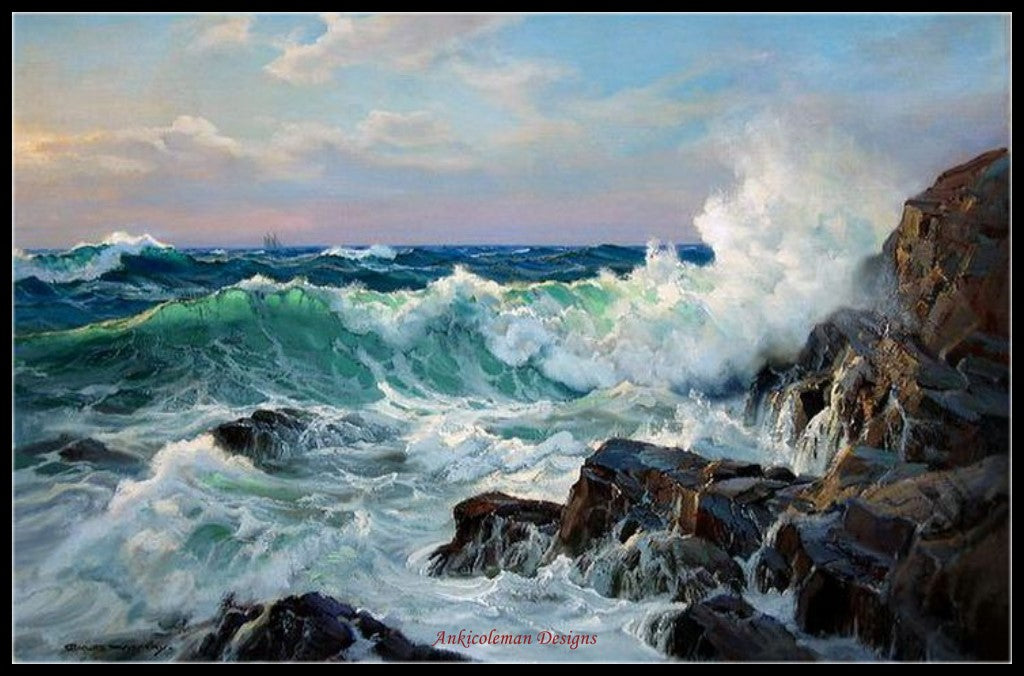 Waves Crashing 2 - Counted Cross Stitch Patterns Embroidery Crafts Needlework DIY Chart DMC Color