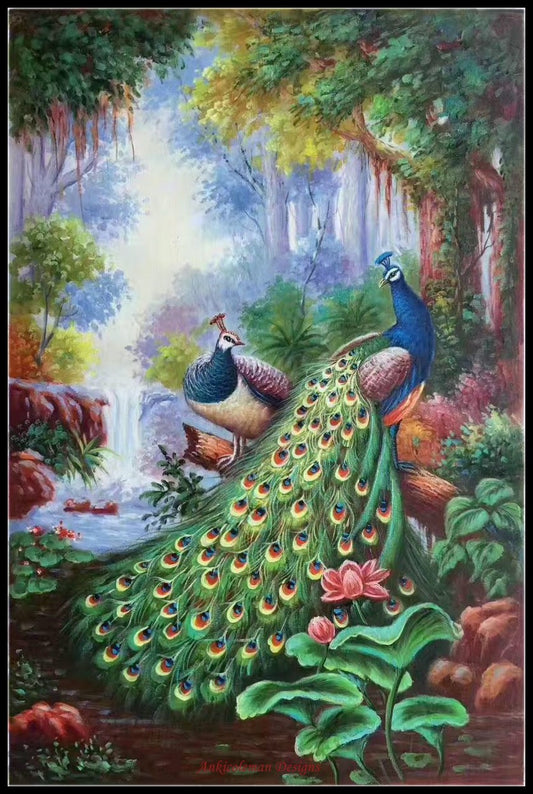 Peacock in Forest 3 - Counted Cross Stitch Patterns Embroidery Crafts Needlework DIY Chart DMC Color