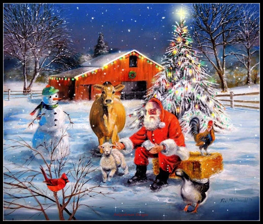 Santa at the Farm - Counted Cross Stitch Patterns Embroidery Crafts Needlework DIY Chart DMC Color