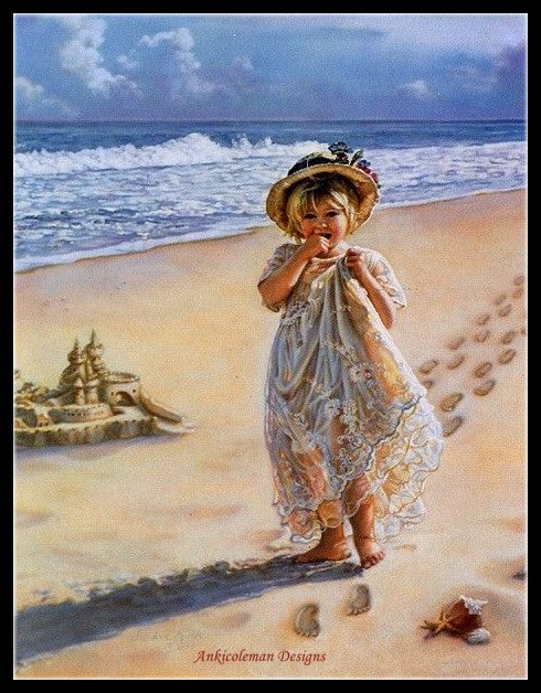 Footprints In The Sand - Counted Cross Stitch Patterns Embroidery Crafts Needlework DIY Chart DMC Color