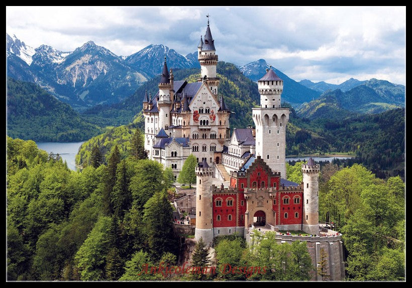Neuschwanstein Castle - Counted Cross Stitch Patterns Embroidery Crafts Needlework DIY Chart DMC Color