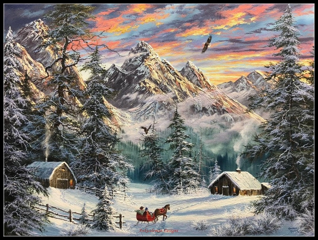 Mountain Christmas - Counted Cross Stitch Patterns Embroidery Crafts Needlework DIY Chart DMC Color