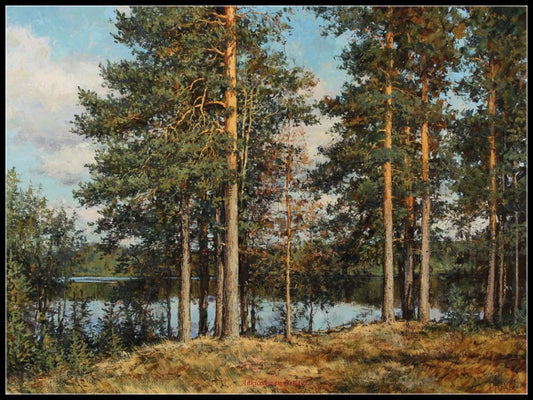 Pines by the River - Counted Cross Stitch Patterns Embroidery Crafts Needlework DIY Chart DMC Color