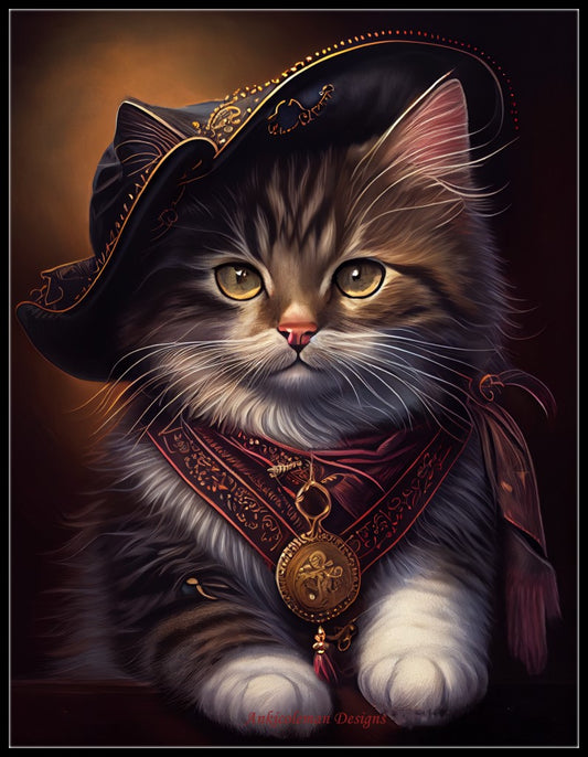 Pirate Kitty - Counted Cross Stitch Patterns Embroidery Crafts Needlework DIY Chart DMC Color