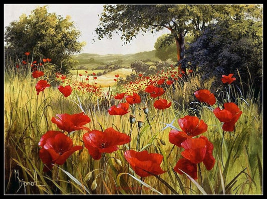 Poppies Field 11 - Counted Cross Stitch Patterns Embroidery Crafts Needlework DIY Chart DMC Color