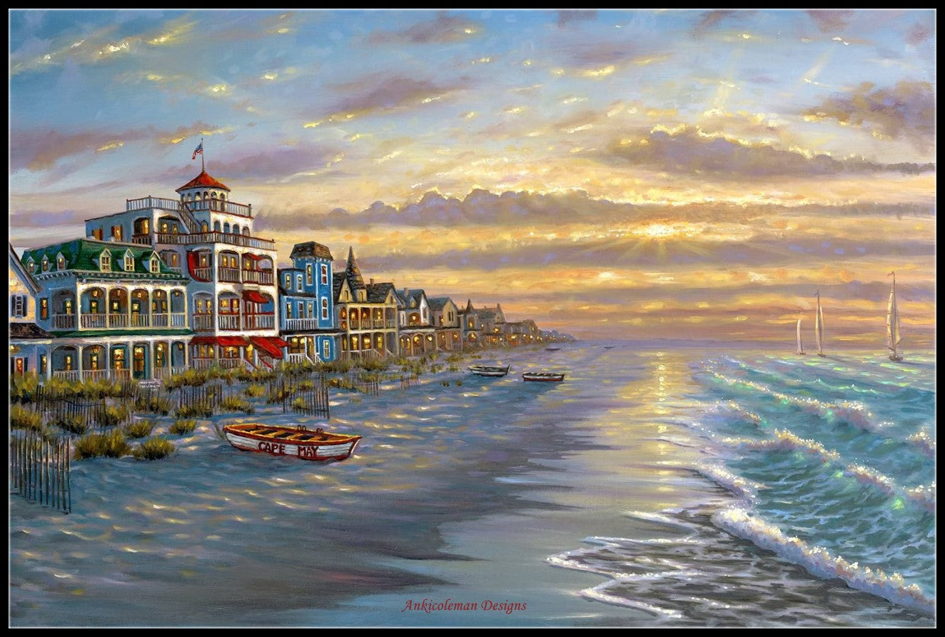 Cape May Beach - Counted Cross Stitch Patterns Embroidery Crafts Needlework DIY Chart DMC Color