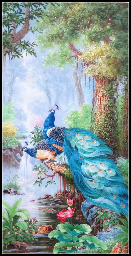Peacock Falls 1 - Counted Cross Stitch Patterns Embroidery Crafts Needlework DIY Chart DMC Color