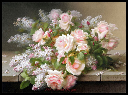 Lilacs and Roses II - Counted Cross Stitch Patterns Embroidery Crafts Needlework DIY Chart DMC Color