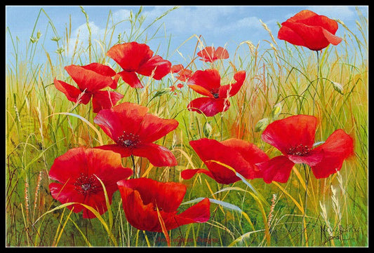 Poppies Field 16 - Counted Cross Stitch Patterns Embroidery Crafts Needlework DIY Chart DMC Color