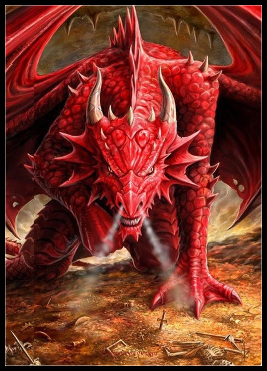 Red Dragon - Counted Cross Stitch Patterns Embroidery Crafts Needlework DIY Chart DMC Color