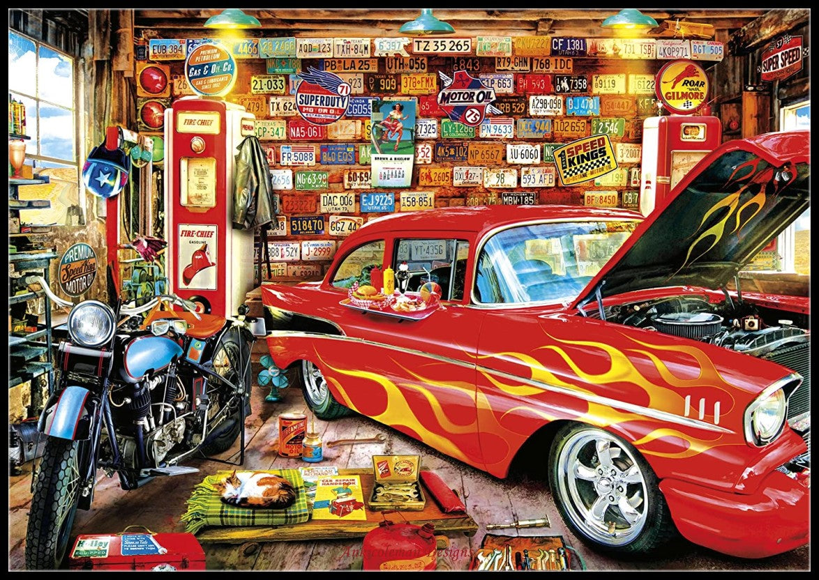 Retro Garage - Counted Cross Stitch Patterns Embroidery Crafts Needlework DIY Chart DMC Color