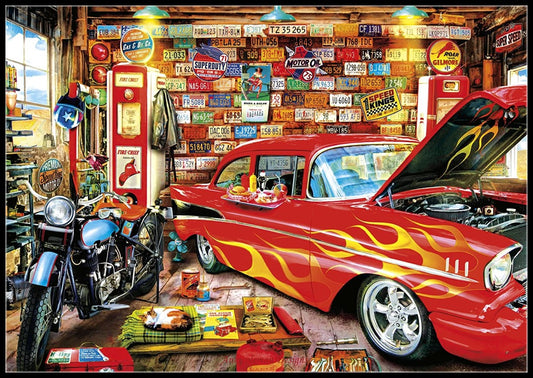 Retro Garage - Counted Cross Stitch Patterns Embroidery Crafts Needlework DIY Chart DMC Color