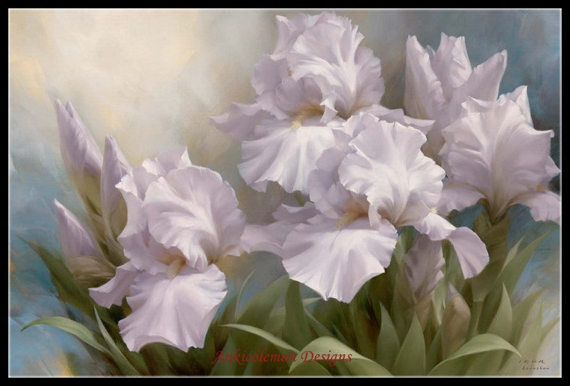 White Iris Elegance I - Counted Cross Stitch Patterns Embroidery Crafts Needlework DIY Chart DMC Color