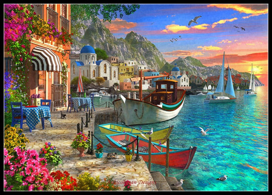 Somewhere in Greece - Counted Cross Stitch Patterns Embroidery Crafts Needlework DIY Chart DMC Color
