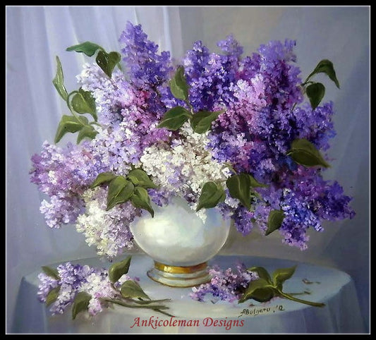 Lilacs in a Vase I - Counted Cross Stitch Patterns Embroidery Crafts Needlework DIY Chart DMC Color