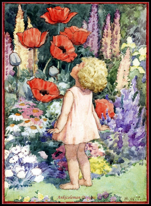 Poppies Taller than Me - Counted Cross Stitch Patterns Embroidery Crafts Needlework DIY Chart DMC Color