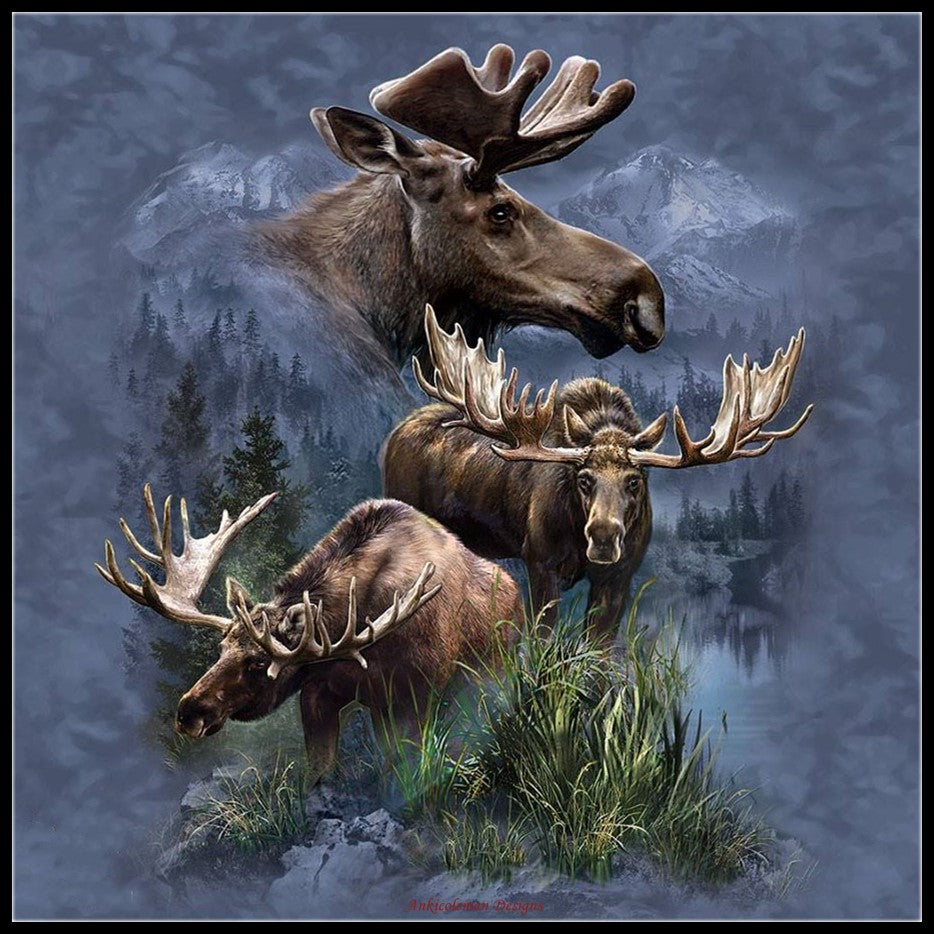 Moose Collage - Counted Cross Stitch Patterns Embroidery Crafts Needlework DIY Chart DMC Color