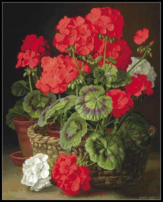 Scented Geraniums - Counted Cross Stitch Patterns Embroidery Crafts Needlework DIY Chart DMC Color