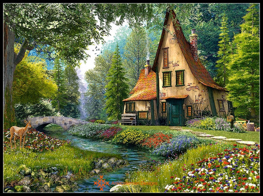 Toadstool Cottage - Counted Cross Stitch Patterns Embroidery Crafts Needlework DIY Chart DMC Color