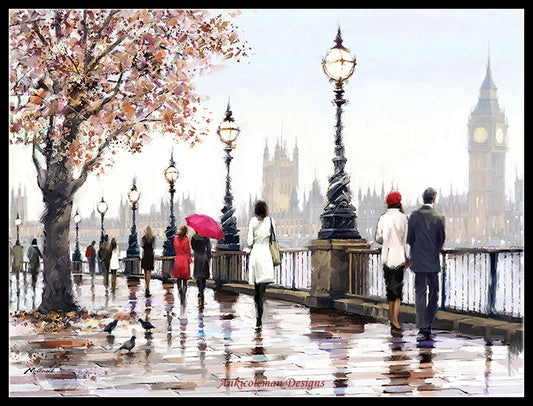 Thames View - Counted Cross Stitch Patterns Embroidery Crafts Needlework DIY Chart DMC Color