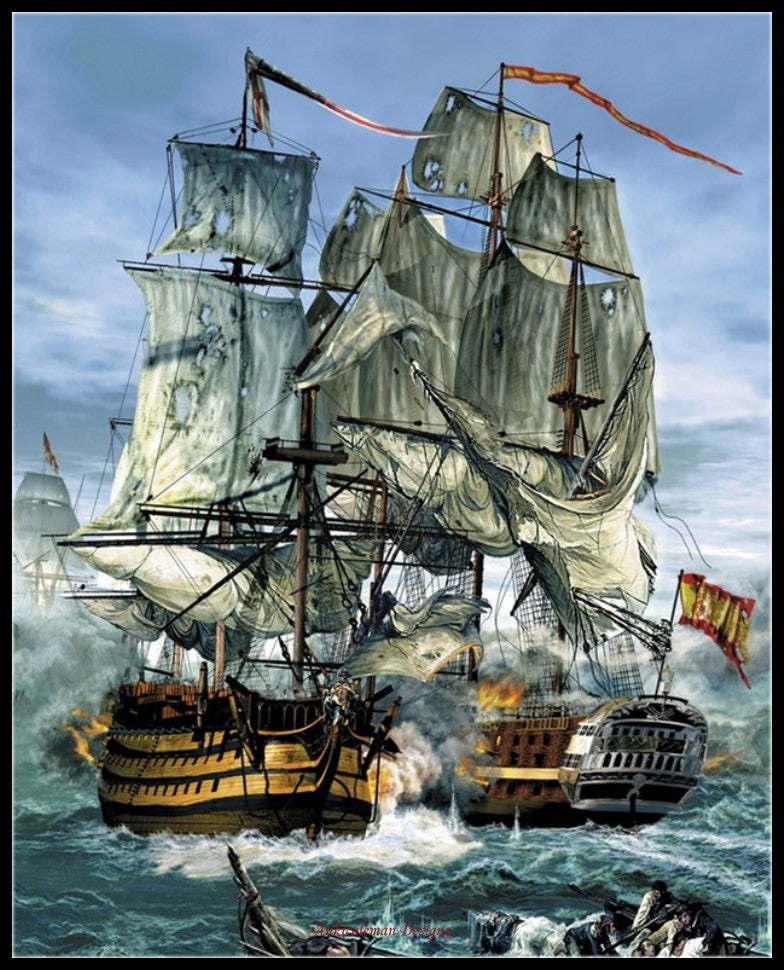 Naval Warfare - Counted Cross Stitch Patterns Embroidery Crafts Needlework DIY Chart DMC Color