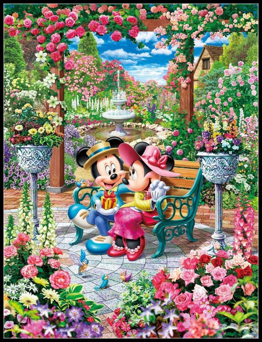 Mickey & Minnie Garden - Counted Cross Stitch Patterns Embroidery Crafts Needlework DIY Chart DMC Color