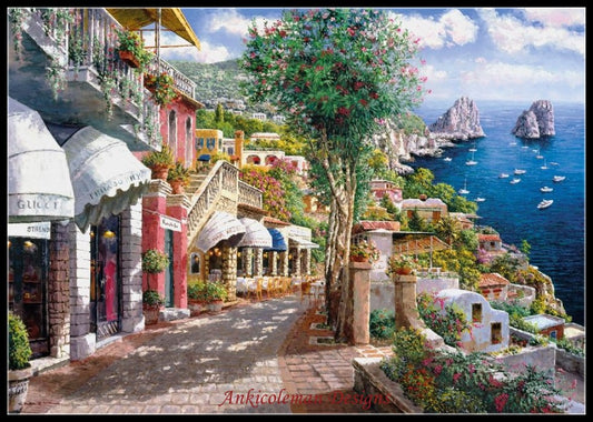 Seaside Capri - Counted Cross Stitch Patterns Embroidery Crafts Needlework DIY Chart DMC Color