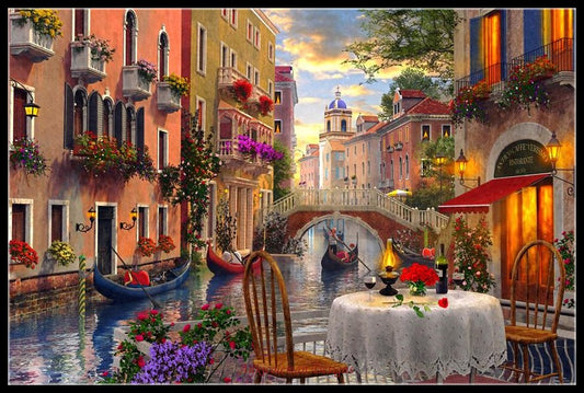 Venice Restaurant - Counted Cross Stitch Patterns Embroidery Crafts Needlework DIY Chart DMC Color
