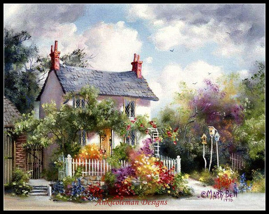 Remembrance Cottage - Counted Cross Stitch Patterns Embroidery Crafts Needlework DIY Chart DMC Color