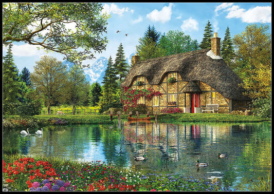 Lake View Cottage - Counted Cross Stitch Patterns Embroidery Crafts Needlework DIY Chart DMC Color