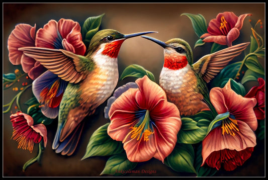 Hummingbirds Morning Glories - Counted Cross Stitch Patterns Embroidery Crafts Needlework DIY Chart DMC Color