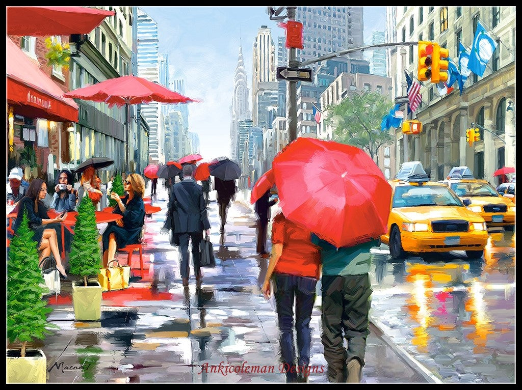 New York Cafe - Counted Cross Stitch Patterns Embroidery Crafts Needlework DIY Chart DMC Color