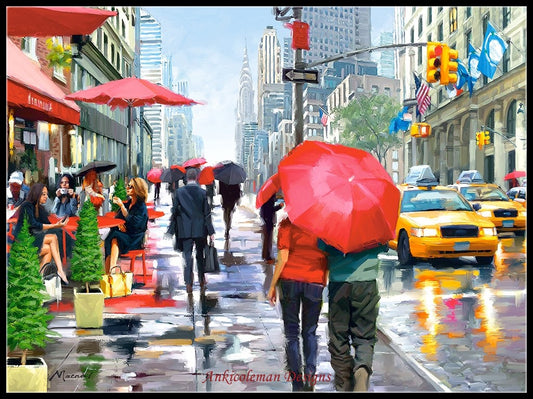 New York Cafe - Counted Cross Stitch Patterns Embroidery Crafts Needlework DIY Chart DMC Color