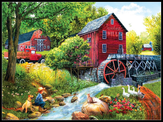 Playing Hookey at the Mill - Counted Cross Stitch Patterns Embroidery Crafts Needlework DIY Chart DMC Color