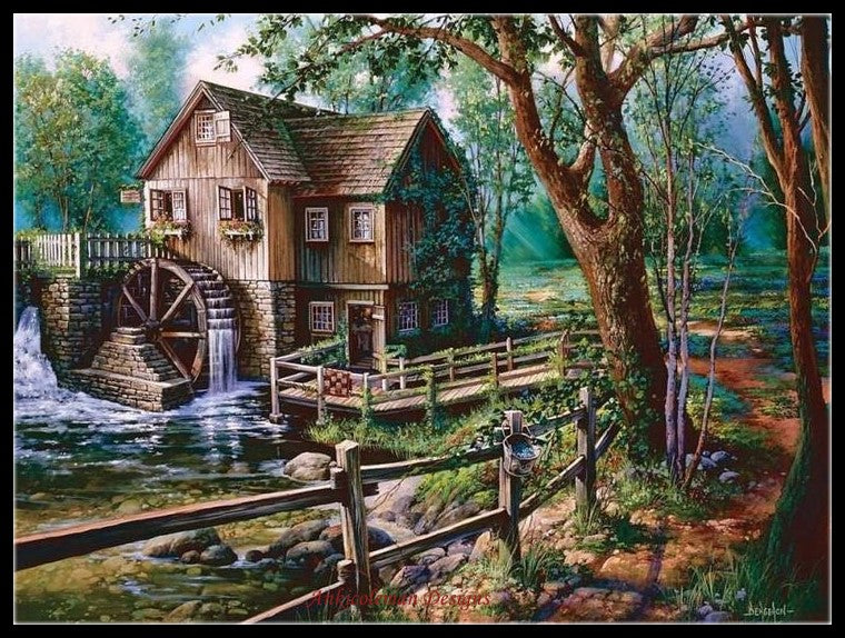 Mill in Morning - Counted Cross Stitch Patterns Embroidery Crafts Needlework DIY Chart DMC Color