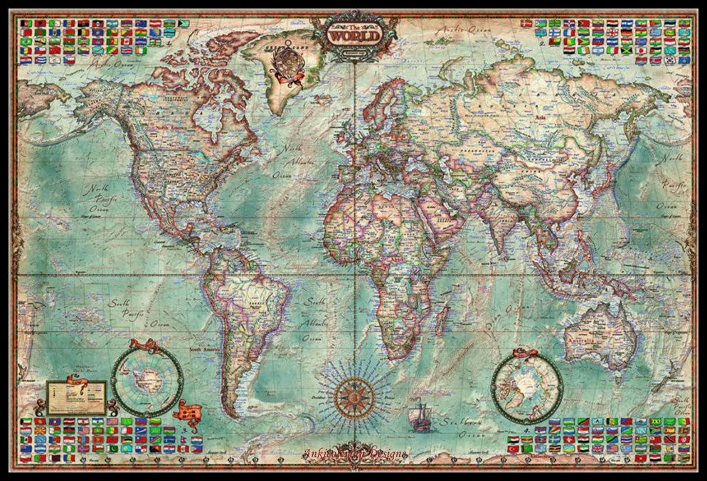 Large World Map - Counted Cross Stitch Patterns Embroidery Crafts Needlework DIY Chart DMC Color