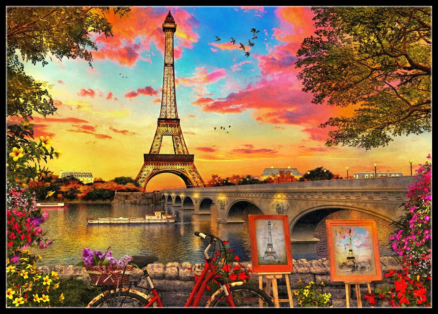 Paris at Sunset - Counted Cross Stitch Patterns Embroidery Crafts Needlework DIY Chart DMC Color
