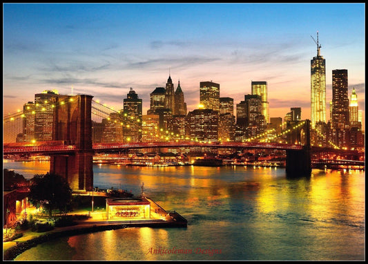 New York at Night - Counted Cross Stitch Patterns Embroidery Crafts Needlework DIY Chart DMC Color