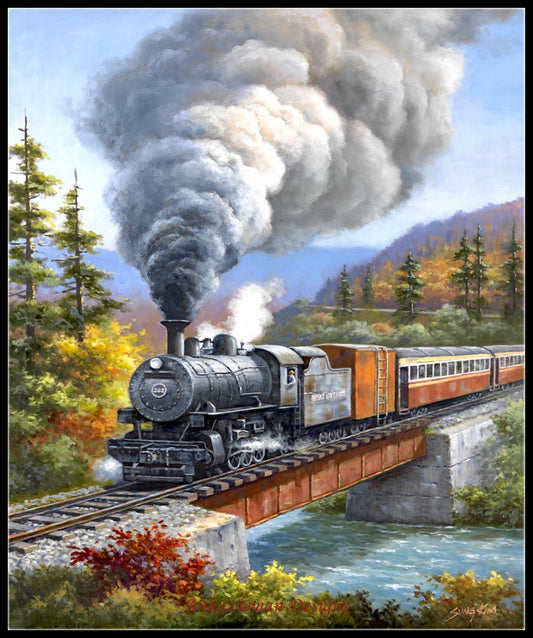 Train Crossing - Counted Cross Stitch Patterns Embroidery Crafts Needlework DIY Chart DMC Color