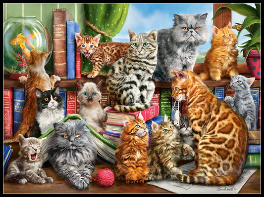 House of Cats - Counted Cross Stitch Patterns Embroidery Crafts Needlework DIY Chart DMC Color