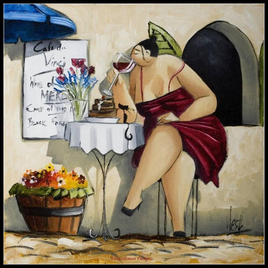 Wine Tasting at Cafe - Counted Cross Stitch Patterns Embroidery Crafts Needlework DIY Chart DMC Color