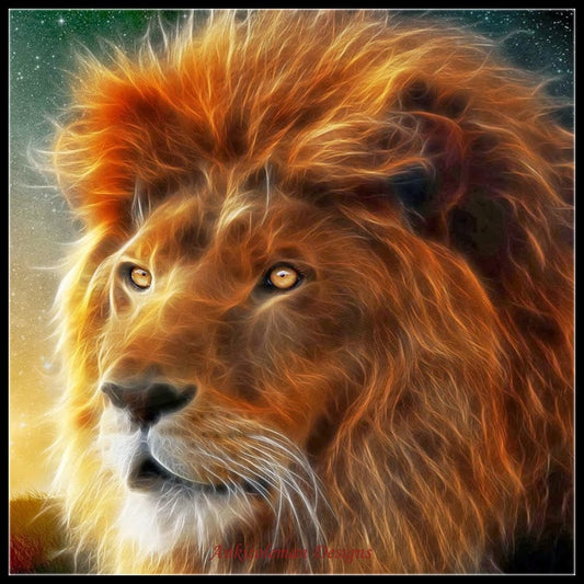 Lion Fractal - Counted Cross Stitch Patterns Embroidery Crafts Needlework DIY Chart DMC Color