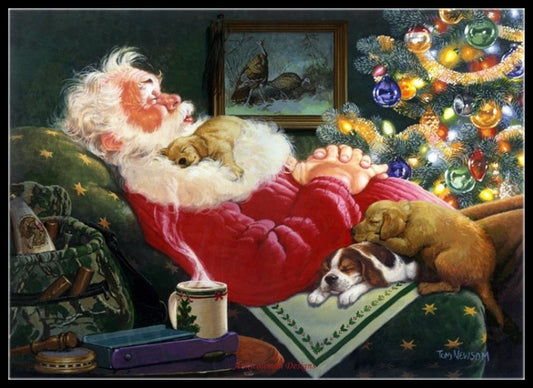 Santa Takes a Break - Counted Cross Stitch Patterns Embroidery Crafts Needlework DIY Chart DMC Color