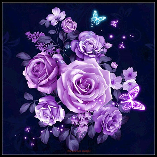 Purple Rose - Counted Cross Stitch Patterns Embroidery Crafts Needlework DIY Chart DMC Color